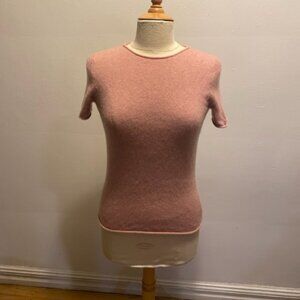 Theory medium gauge cap sleeve crew 100% cashmere sweater in dusty pink